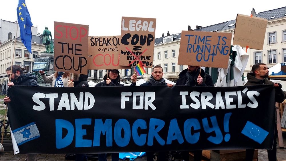 Protesters plead for EU intervention over Israel’s judicial reforms ‘before it is too late’