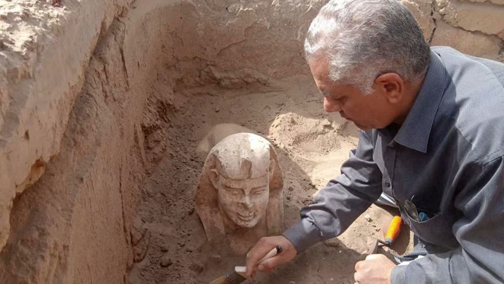 Egyptian archaeologists unearth incredible smiling sphinx of Roman emperor